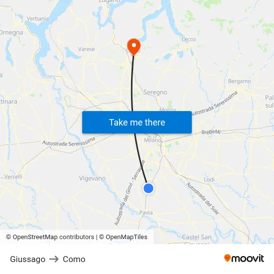 Giussago to Como map