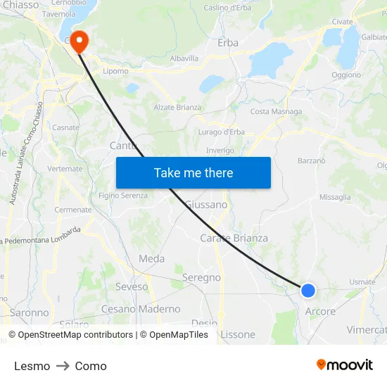 Lesmo to Como map