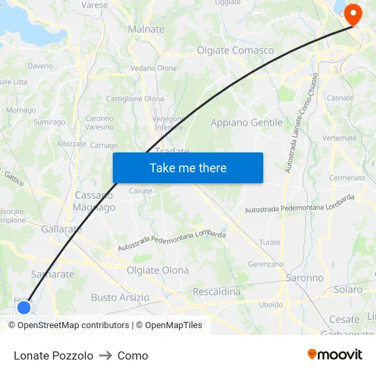 Lonate Pozzolo to Como map