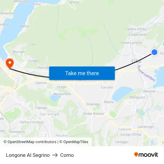 Longone Al Segrino to Como map