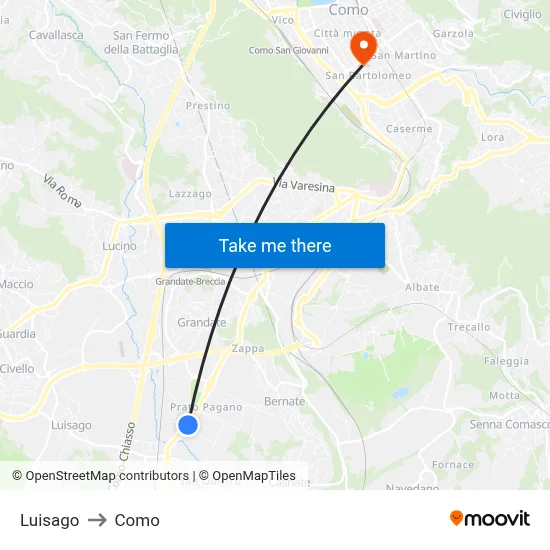 Luisago to Como map
