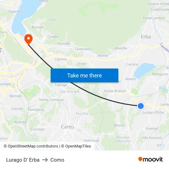 Lurago d'Erba to Como map