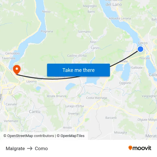 Malgrate to Como map