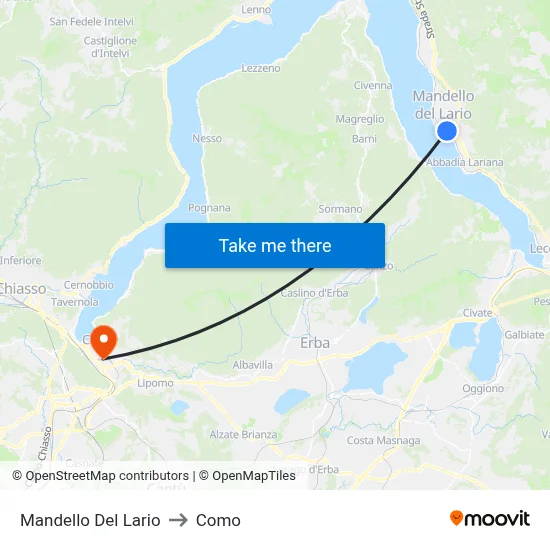 Mandello Del Lario to Como map
