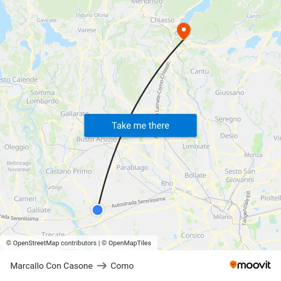 Marcallo con Casone to Como map