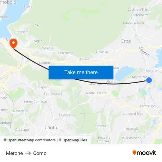 Merone to Como map