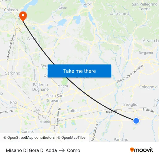Misano di Gera d'Adda to Como map