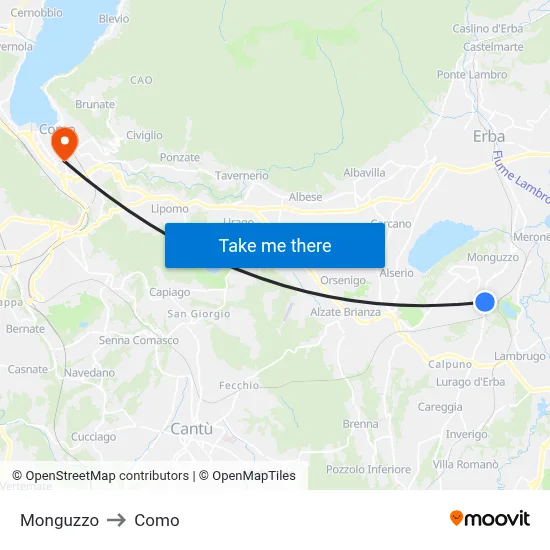 Monguzzo to Como map