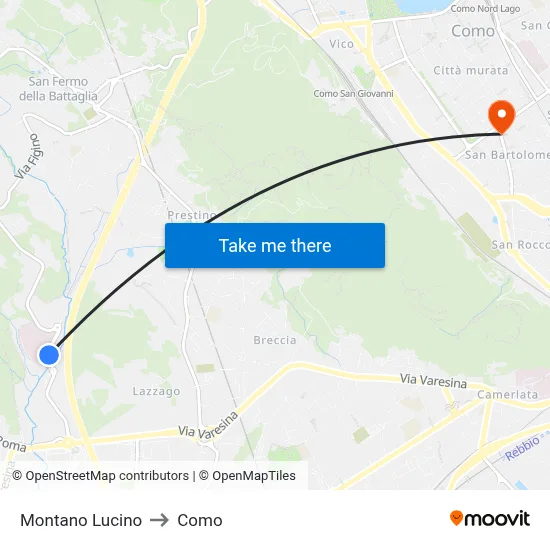 Montano Lucino to Como map