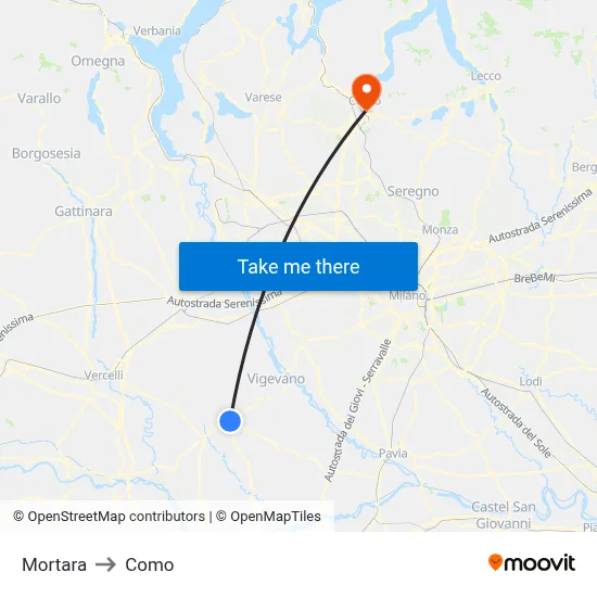 Mortara to Como map