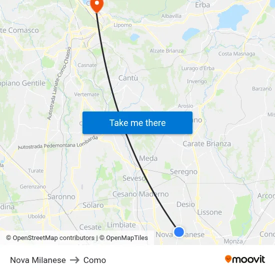 Nova Milanese to Como map