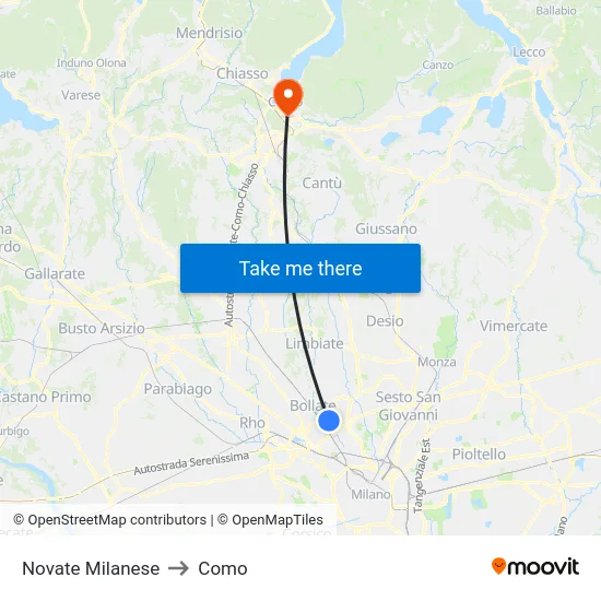 Novate Milanese to Como map