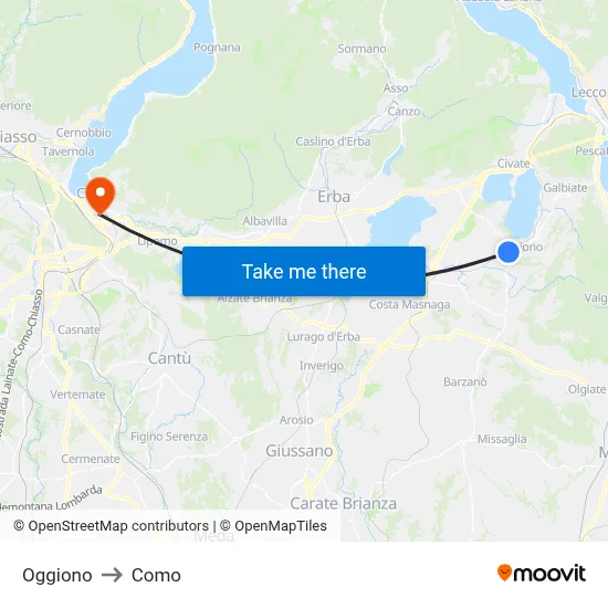 Oggiono to Como map