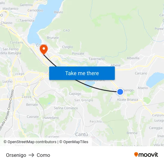 Orsenigo to Como map
