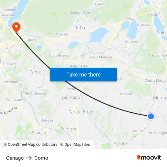Osnago to Como map