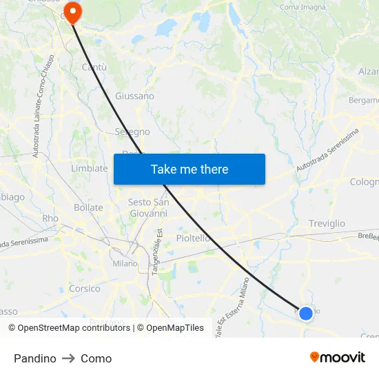Pandino to Como map