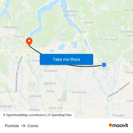 Pontida to Como map