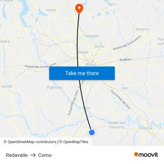 Redavalle to Como map