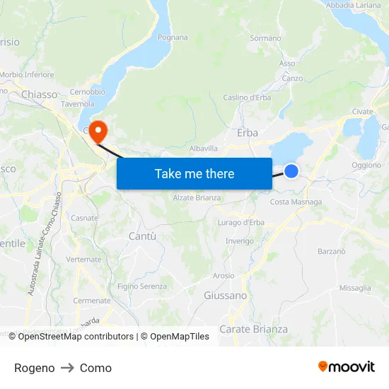 Rogeno to Como map