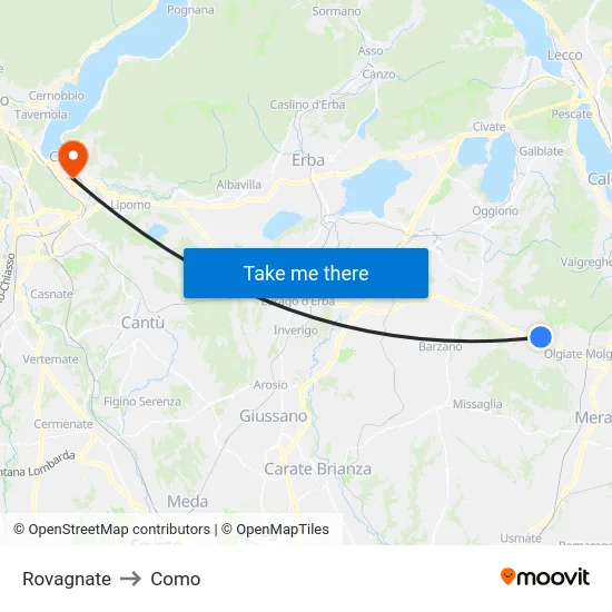Rovagnate to Como map