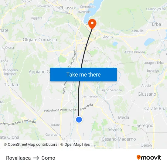 Rovellasca to Como map