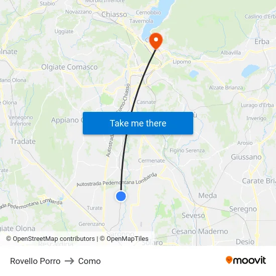 Rovello Porro to Como map