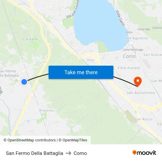 San Fermo Della Battaglia to Como map