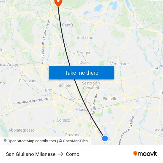 San Giuliano Milanese to Como map