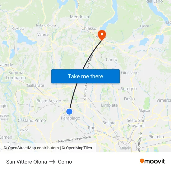 San Vittore Olona to Como map