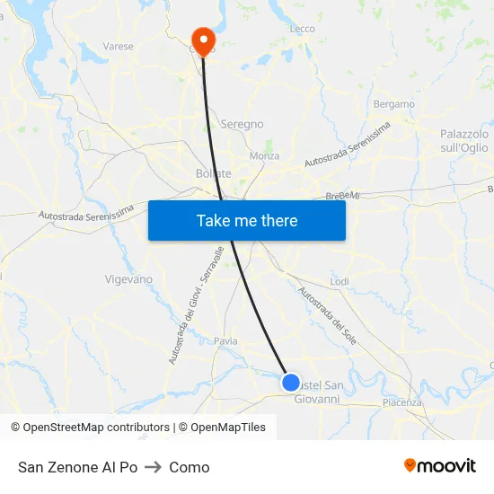 San Zenone al Po to Como map