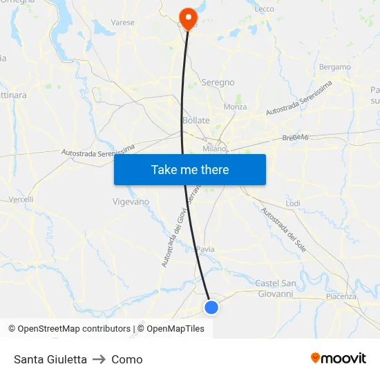 Santa Giuletta to Como map