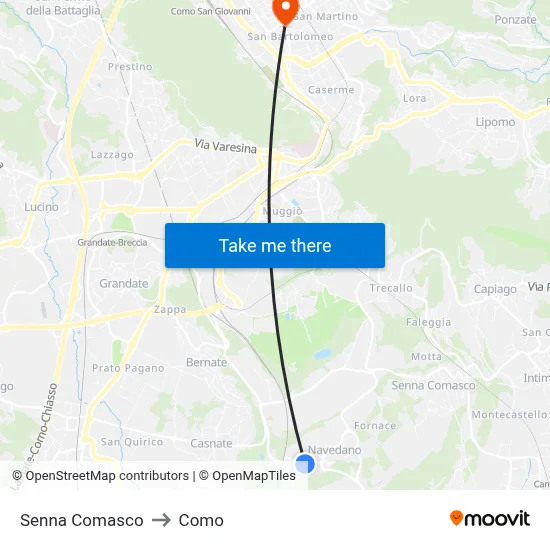 Senna Comasco to Como map