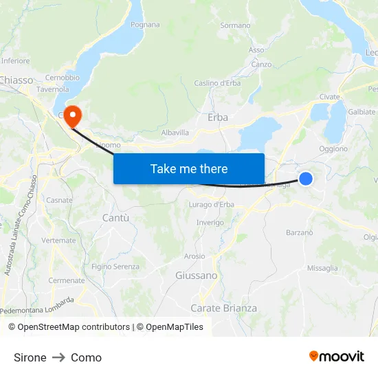 Sirone to Como map