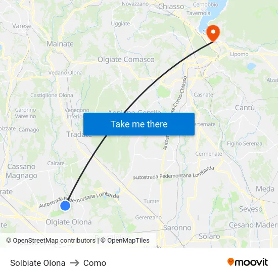 Solbiate Olona to Como map