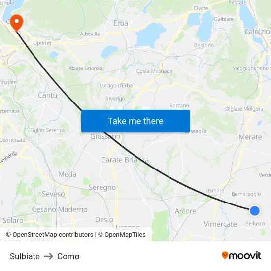 Sulbiate to Como map