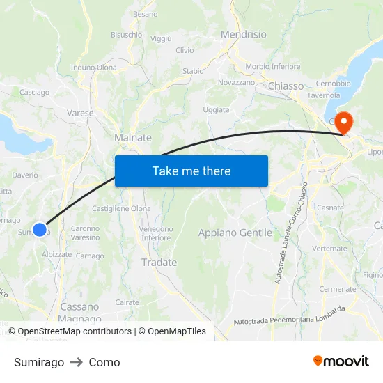 Sumirago to Como map
