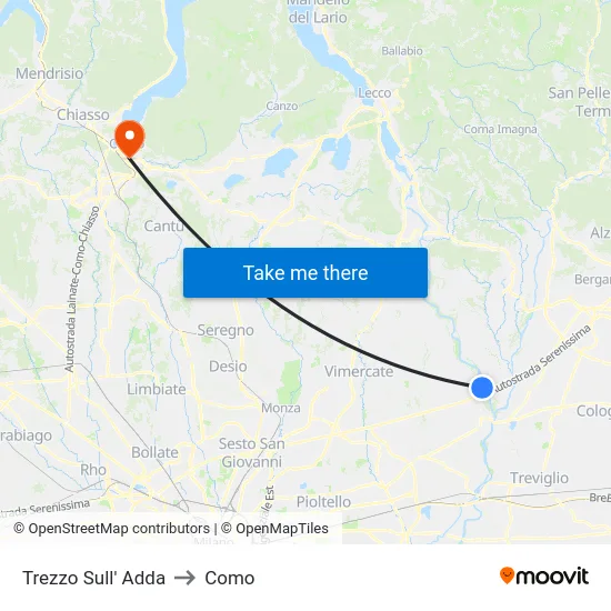 Trezzo Sull' Adda to Como map