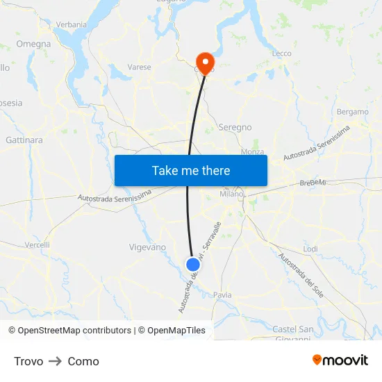 Trovo to Como map