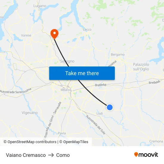 Vaiano Cremasco to Como map