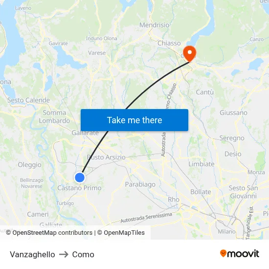 Vanzaghello to Como map