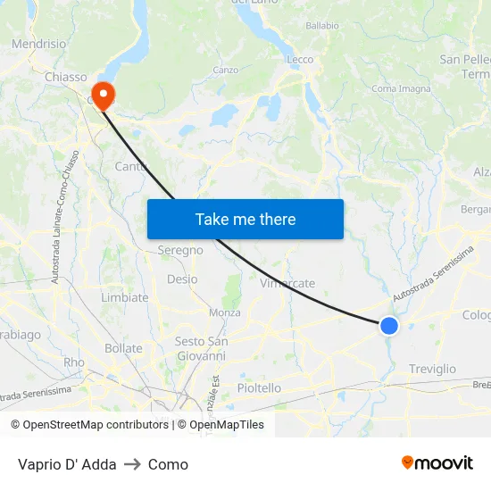 Vaprio D' Adda to Como map