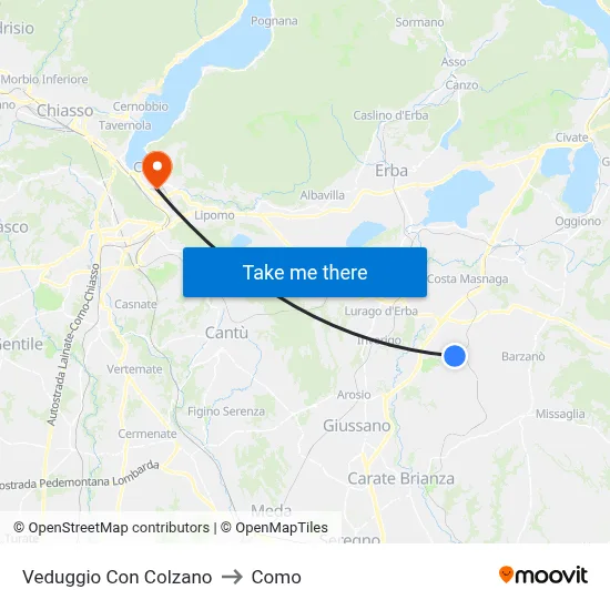 Veduggio Con Colzano to Como map