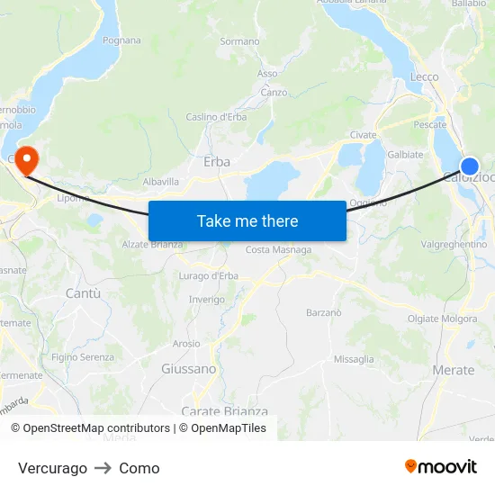 Vercurago to Como map
