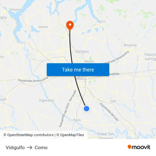 Vidigulfo to Como map