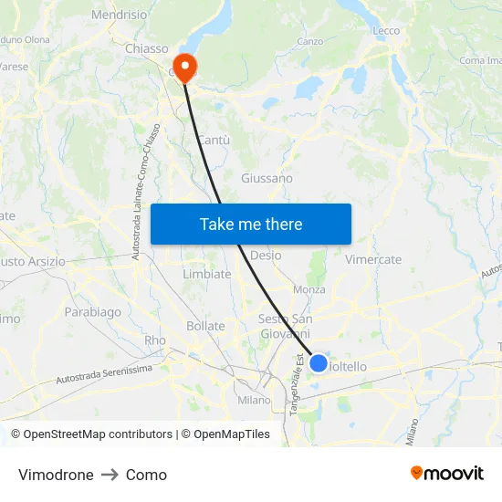Vimodrone to Como map