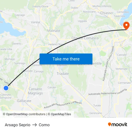 Arsago Seprio to Como map