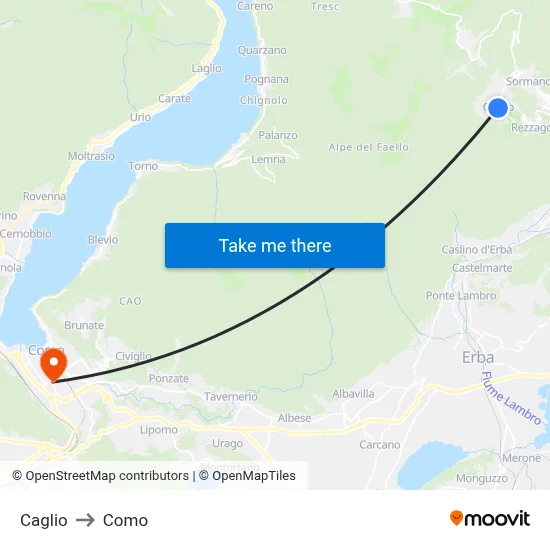 Caglio to Como map