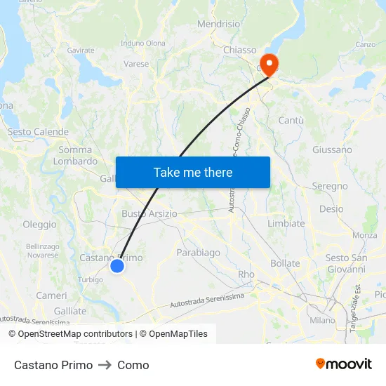 Castano Primo to Como map