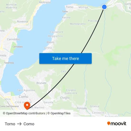 Torno to Como map