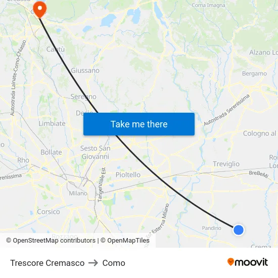 Trescore Cremasco to Como map